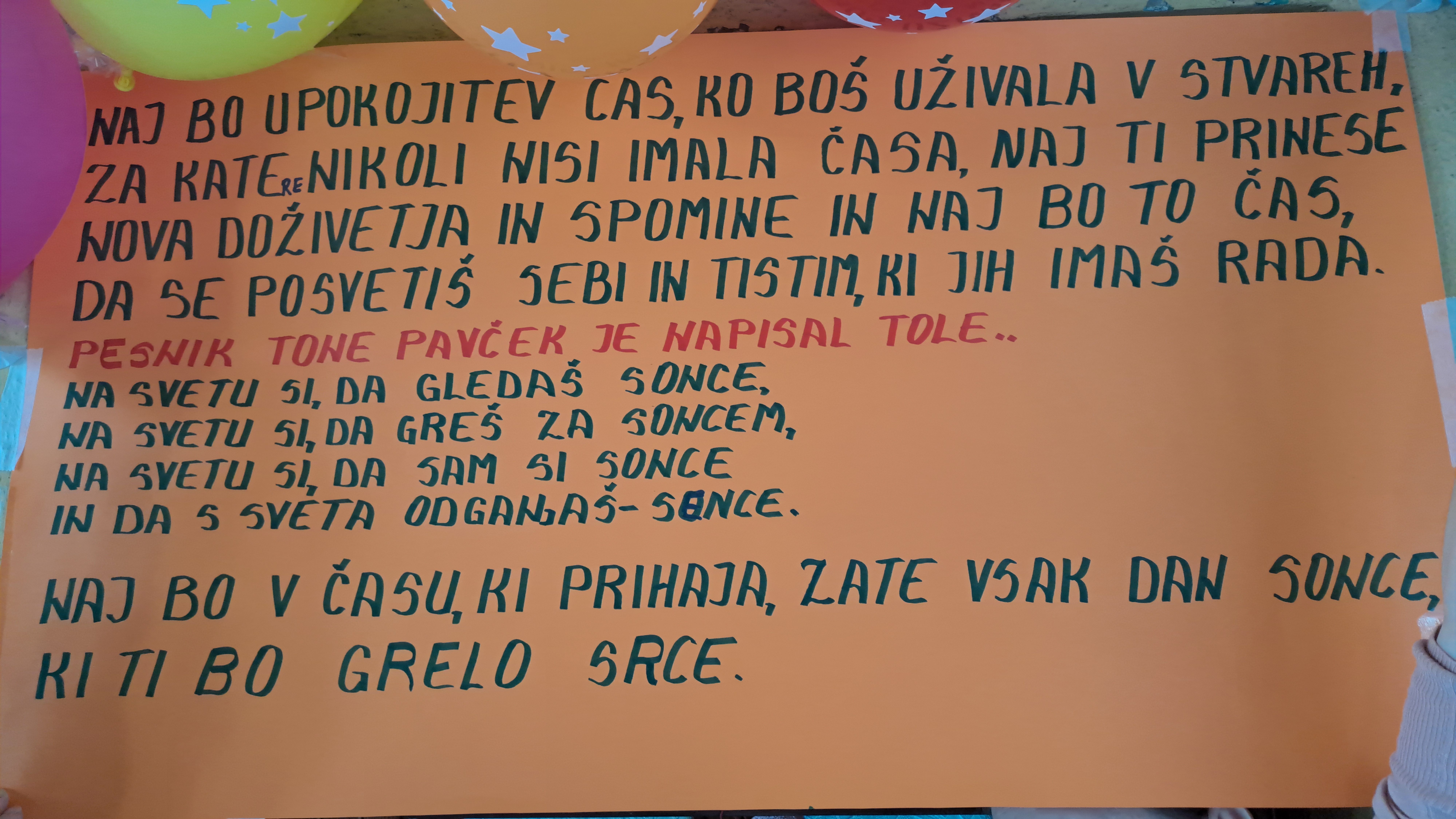 Plakat z željami za penzijo za Besimo Zarifović.